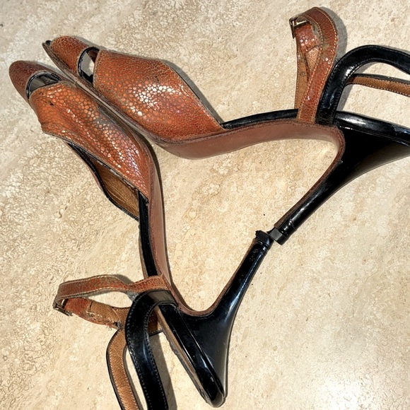 NEOTANGO Argentine Tango shoes, black patent leather/rust lizard, open toe 8 GUC - Picture 6 of 17